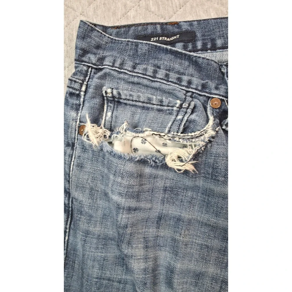 Lucky Brand 221 Straight Jeans Mens 36 Blue Distressed Denim